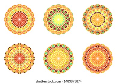 Round ornate triangular mandala logo set - ornamental abstract vector graphic elements from triangles