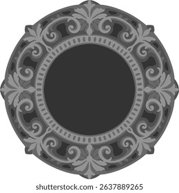 Round ornate vector frame with baroque floral curls, multilayer laser cut template for decorative wall mirror or vintage sign