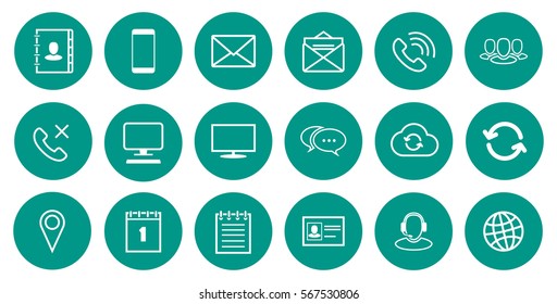 Round Outline Communication Icons Set on emerald background