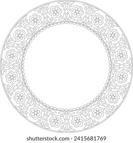 Round outline frame with flowers pattern. Use as embroidery template or coloring.