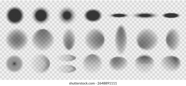 Round and oval drop shadow, Bottom floor shadow shade, Vector abstract transparent objects.