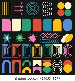 Round oval rectangular typography in retro style. Set of abstract geometric shapes. Vector illustration with geometric elements. EPS 10.