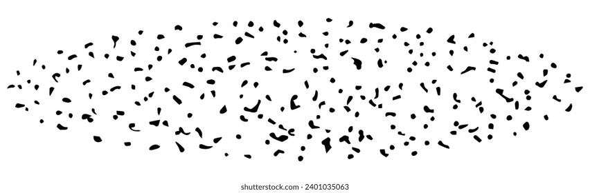 Round oval with spotted texture isolated on transparent background. Hand drawn vector brush. Black monochrome design element for overlay. Set of small dots and spots