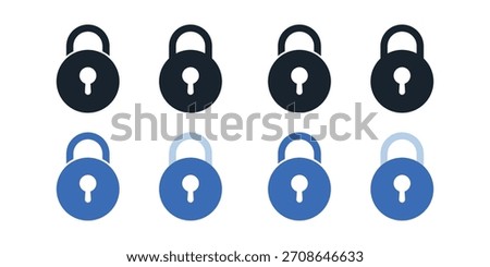 Round Padlock Icon Set: Keyhole Lock Security Protection Symbol Vector Collection