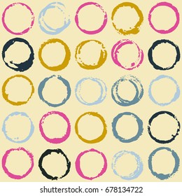 Round paint brush, circle stroke vector collection. Pink, blue and brown hand drawn round paintbrushes set. Cup stain circle strokes, graphic design logo elements. Oval frame, border.