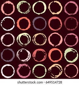 Round paint brush strokes seamless pattern vector illustration. Colorful painted circles graphic design. Can be used in sweets package design.