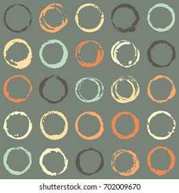 Round paint brush strokes seamless pattern vector illustration. Colorful yellow, green and brown painted circles graphic design. Repeating background, modern colors palette.