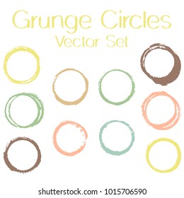 Round painted frame border set of circular brush strokes, stamps. Hand painted circle border, ring frame collection with ink stamp texture, grunge watercolor graphic design isolated vector elements.