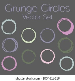 Round painted frame border set of circular brush strokes, stamps. Hand painted circle border, ring frame collection with ink stamp texture, grunge watercolor graphic design isolated vector elements.