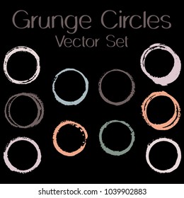Round painted frame border set of circular brush strokes, stamps. Hand painted circle border, ring frame collection with ink stamp texture, grunge watercolor graphic design isolated vector elements.