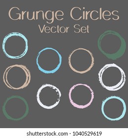 Round painted frame border set of circular brush strokes, stamps. Hand painted circle border, ring frame collection with ink stamp texture, grunge watercolor graphic design isolated vector elements.