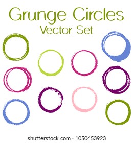 Round painted frame border set of circular brush strokes, stamps. Hand painted circle border, ring frame collection with ink stamp texture, grunge watercolor graphic design isolated vector elements.
