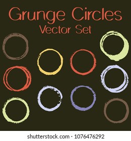 Round painted frame border set of circular brush strokes, stamps. Hand painted circle border, ring frame collection with ink stamp texture, grunge watercolor graphic design isolated vector elements.