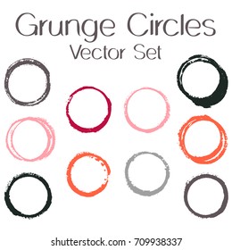 Round painted frame border set of circular brush strokes, stamps. Hand painted circle border, ring frame collection with ink stamp texture, grunge watercolor graphic design isolated vector elements.