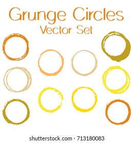 Round painted frame border set of circular brush strokes, stamps. Hand painted circle border, ring frame collection with ink stamp texture, grunge watercolor graphic design isolated vector elements.