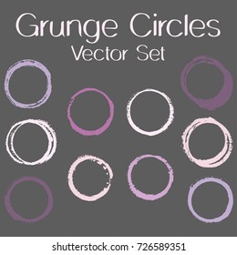 Round painted frame border set of circular brush strokes, stamps. Hand painted circle border, ring frame collection with ink stamp texture, grunge watercolor graphic design isolated vector elements.