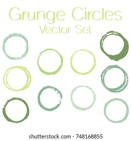 Round painted frame border set of circular brush strokes, stamps. Hand painted circle border, ring frame collection with ink stamp texture, grunge watercolor graphic design isolated vector elements.