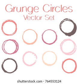 Round painted frame border set of circular brush strokes, stamps. Hand painted circle border, ring frame collection with ink stamp texture, grunge watercolor graphic design isolated vector elements.