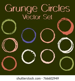 Round painted frame border set of circular brush strokes, stamps. Hand painted circle border, ring frame collection with ink stamp texture, grunge watercolor graphic design isolated vector elements.