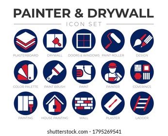 Round Painter and Drywall Color Icon Set