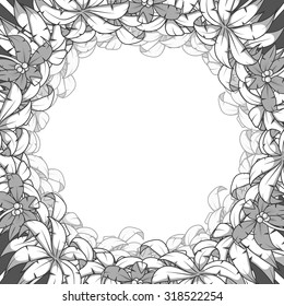 Round palm frame colorless vector illustration, palm tree, round, circle frame, background