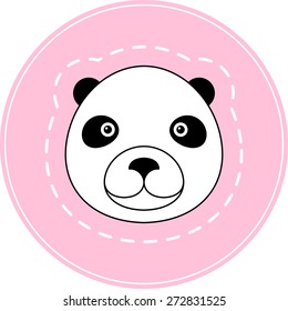 Round panda logo icon. Pink background.