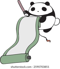 A round panda taking notes.