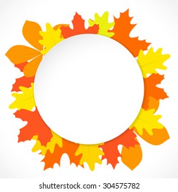 Round paper with autumn leaves on the background, in vector