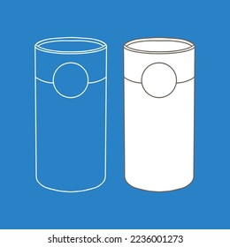Round paper box for tea or other bulk products. Outline vector realistic mockup.