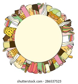 Round paper card on a background on Ice cream. Vector illustration