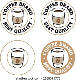 Round Paper Coffee or Tea Cup Icon with Text isolated on a White Background