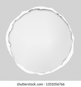 Round paper composition with torn edges and soft shadow is on white background. Vector illustration