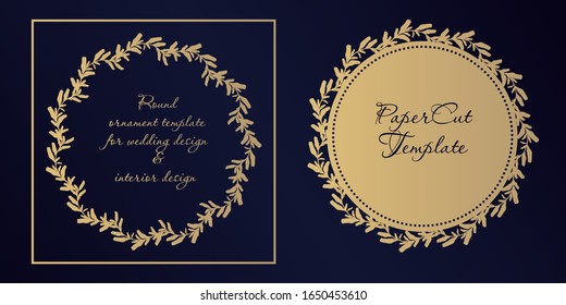 Round paper lace frame, cards or wedding invitations, template for laser cutting of paper, A set of round napkins with a floral border. lace decoration with empty space for text for decoration of wedd