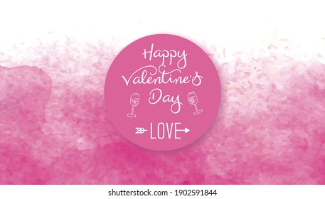 Round paper on the pink watercolor background, vector symbol of love, happy woman, mother, Valentine's day, birthday card design.