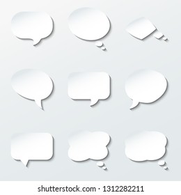 Round paper speech and think bubbles set. Nine elements