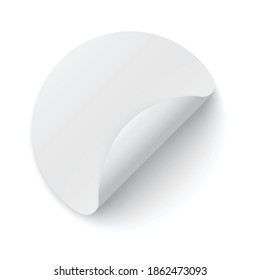 Round paper sticker template with bent edge and shadow, 