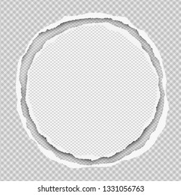 Round paper with torn edges in center of squared background. Vector illustration