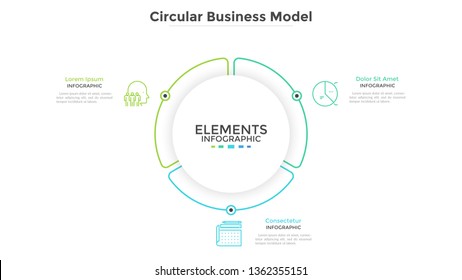 Round paper white pie chart divided into 3 parts or sectors. Circular business model with three options. Clean infographic design template. Vector illustration for presentation, brochure, banner.