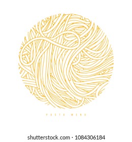 Round pasta design. Hand drawn vector spaghetti