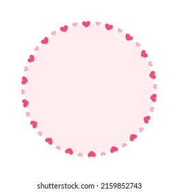 Round pastel frame with heart pattern design. Simple minimal Valentine's Day decorative element.