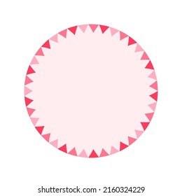 Round Pastel Frame With Triangle Pennant Pattern Design. Simple Minimal Valentine's Day Decorative Element.