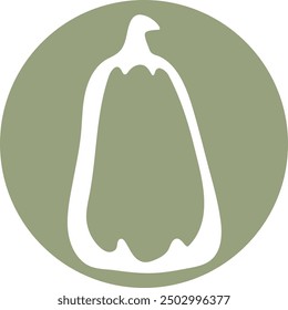 round pastel green sticker template with long pumpkin outline, vector	