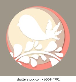 Round pastel logo, postcard,sticker template with white bird
