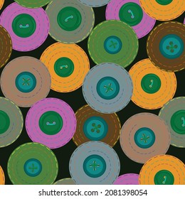 round patches with buttons, seamless pattern