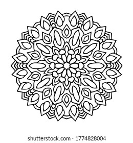 Patrón redondo gran mandala floral blanco negro para el libro de colorear.