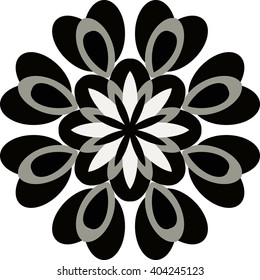 round pattern black and white flowers abstraction