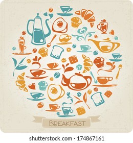 Round pattern with breakfast elements