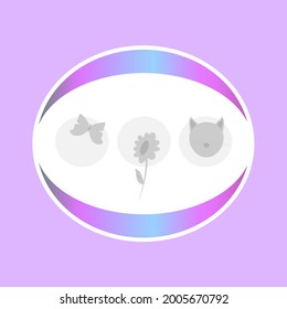Round pattern with butterfly, flower, cat, which symbolizes nature and biology