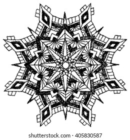 Round pattern. Circular floral pattern, crochet mandala. Vector illustration.