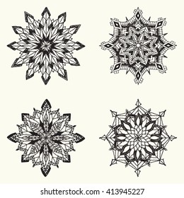 Round pattern. Circular floral pattern, crochet mandala. A set of lacy napkins. Vector illustration.